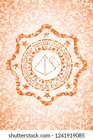 pyramids icon inside orange mosaic emblem