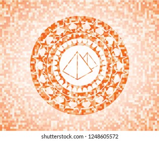pyramids icon inside orange mosaic emblem