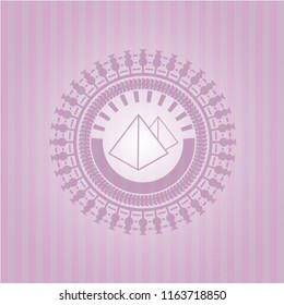 pyramids icon inside pink emblem. Retro