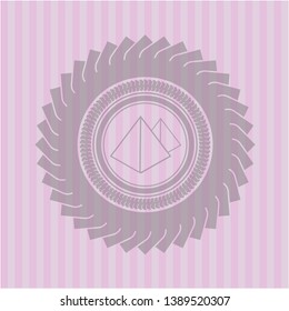 pyramids icon inside pink emblem. Vintage.