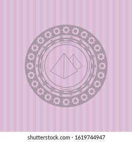 pyramids icon inside pink emblem. Retro