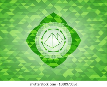 pyramids icon inside realistic green mosaic emblem