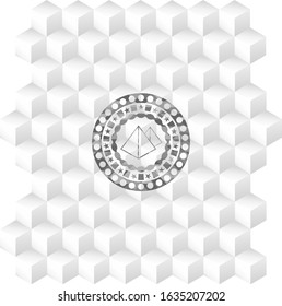 pyramids icon inside realistic grey emblem with geometric cube white background
