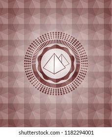 pyramids icon inside red geometric badge. Seamless.