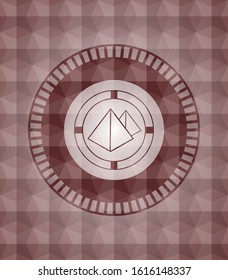 pyramids icon inside red geometric badge. Seamless.
