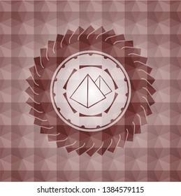 pyramids icon inside red seamless polygonal badge.