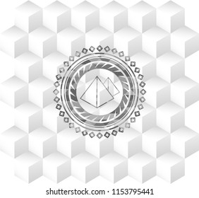 pyramids icon inside retro style grey emblem with geometric cube white background