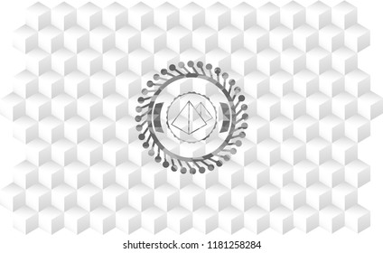 pyramids icon inside retro style grey emblem with geometric cube white background