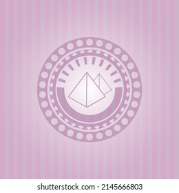 pyramids icon inside retro style pink emblem. Elegant design. 