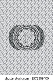 pyramids icon inside shiny silver emblem. Scales pattern. Vector Illustration. Detailed.