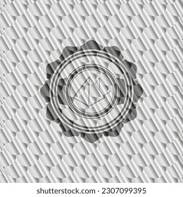 pyramids icon inside silver color emblem or badge. Scales pattern. Vector Illustration. Detailed. 