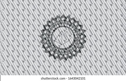 pyramids icon inside silver emblem or badge. Scales pattern. Vector Illustration. Detailed.
