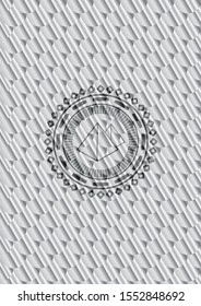 pyramids icon inside silver shiny emblem. Scales pattern. Vector Illustration. Detailed.
