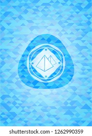 pyramids icon inside sky blue mosaic emblem