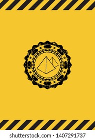 pyramids icon inside warning sign, black grunge emblem. Vector Illustration. Detailed.