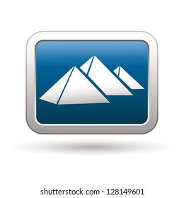  Pyramids icon on the blue with silver rectangular button. Vector illustration