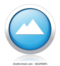 Pyramids icon on the blue with silver blue button