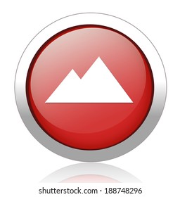 Pyramids icon on the blue with silver  button