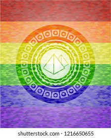 pyramids icon on mosaic background with the colors of the LGBT flag