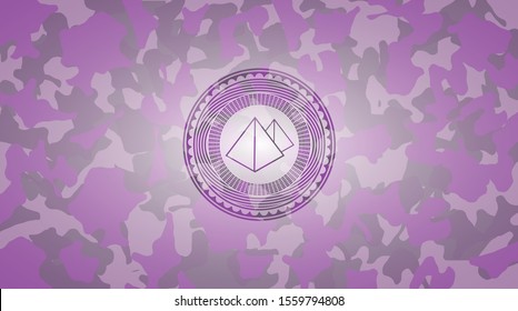 pyramids icon on pink and purple camouflaged texture