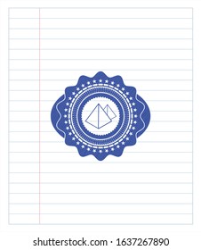 pyramids icon with pen strokes. Blue ink. Vector Illustration. Detailed.