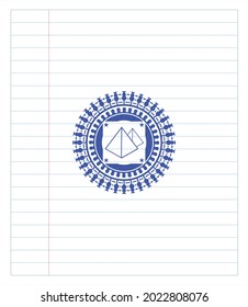 pyramids icon pen strokes emblem. Blue ink. Vector Illustration. Detailed. 