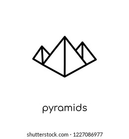 Pyramids icon. Trendy modern flat linear vector Pyramids icon on white background from thin line Architecture and Travel collection, editable outline stroke vector illustration