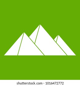 Pyramids icon white isolated on green background. Vector illustration