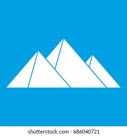 Pyramids icon white isolated on blue background vector illustration
