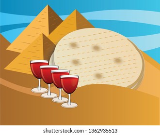 Pyramids, matzah, wine, vector,