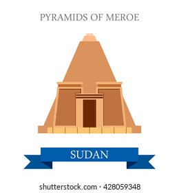 Pyramids of Meroe in Sudan. Flat cartoon style historic sight showplace attraction web site vector illustration. World countries cities vacation travel sightseeing Africa collection.