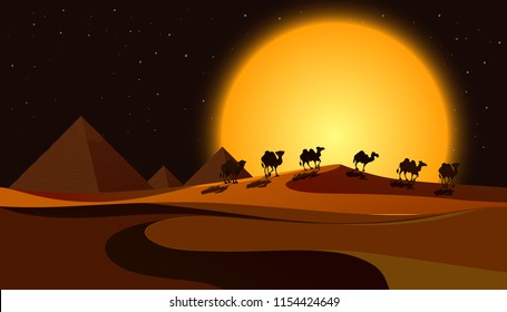 Pirámides en la ilustración nocturna
