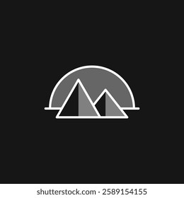 Pyramids and sun in minimalist style. Vector illustration on dark black background.