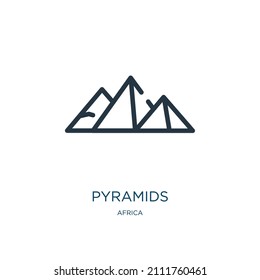 pyramids thin line icon. pyramid, diagram linear icons from africa concept isolated outline sign. Vector illustration symbol element for web design and apps.