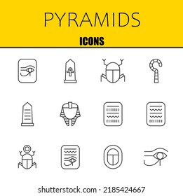 pyramids vector line icons set. egypt, egypt and egypt Icons. Thin line design. Modern outline graphic elements, simple stroke symbols stock illustration