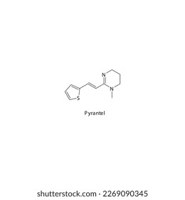 Estructura molecular esquelética plana de Pyrantel fármaco antilmíntico utilizado en el tratamiento de la infección por gusanos. Ilustración vectorial.