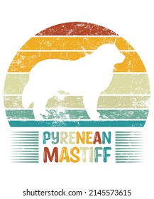 Pyrenean Mastiff Retro Vintage Sunset T-shirt Design template, Mastiff on Board, Car Window Sticker, POD, cover, Isolated white background, White Dog Silhouette Gift for Pyrenean Mastiff Lover