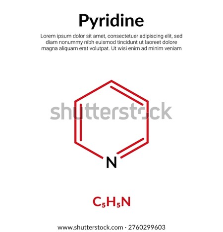 Pyridine, organic compound, molecular structural chemical formula, suitable for education or chemistry science content. Vector illustration