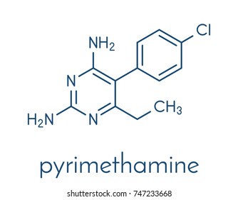 Pyrimethamine malaria drug molecule. Also used as an antiprotozoal drug. Skeletal formula.