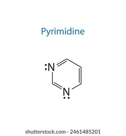 Pyrimidine molecule skeletal structure diagram.organic compound molecule scientific illustration on white background.