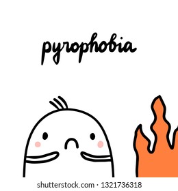 Pyrophobia hand drawn illustration with cute marshmallow and fire cartoon minimalism