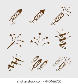Pyrotechnic line icons. Fireworks and celebration eps10