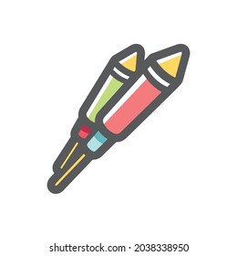 Pyrotechnic rockets Two firecrackers Vector icon Cartoon illustration