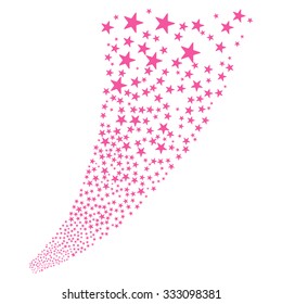 Pyrotechnic Star Fireworks Stream vector illustration. Style is pink flat bright stars, white background.