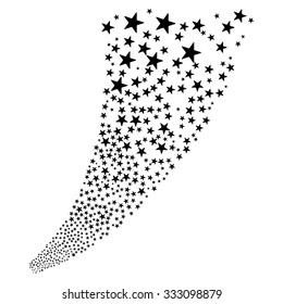 Pyrotechnic Star Fireworks Stream vector illustration. Style is black flat bright stars, white background.