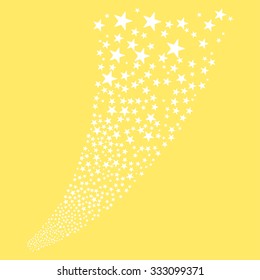 Pyrotechnic Star Fireworks Stream vector illustration. Style is white flat bright stars, yellow background.