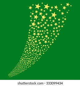 Pyrotechnic Star Fireworks Stream vector illustration. Style is yellow flat bright stars, green background.