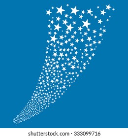 Pyrotechnic Star Fireworks Stream vector illustration. Style is white flat bright stars, blue background.