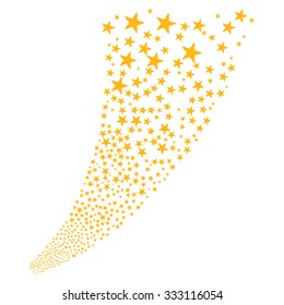 Pyrotechnic Star Fireworks Stream vector illustration. Style is yellow flat bright stars, white background.