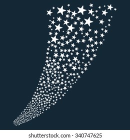 Pyrotechnic Star Fireworks Stream vector illustration. Style is white flat stars, dark blue background.
